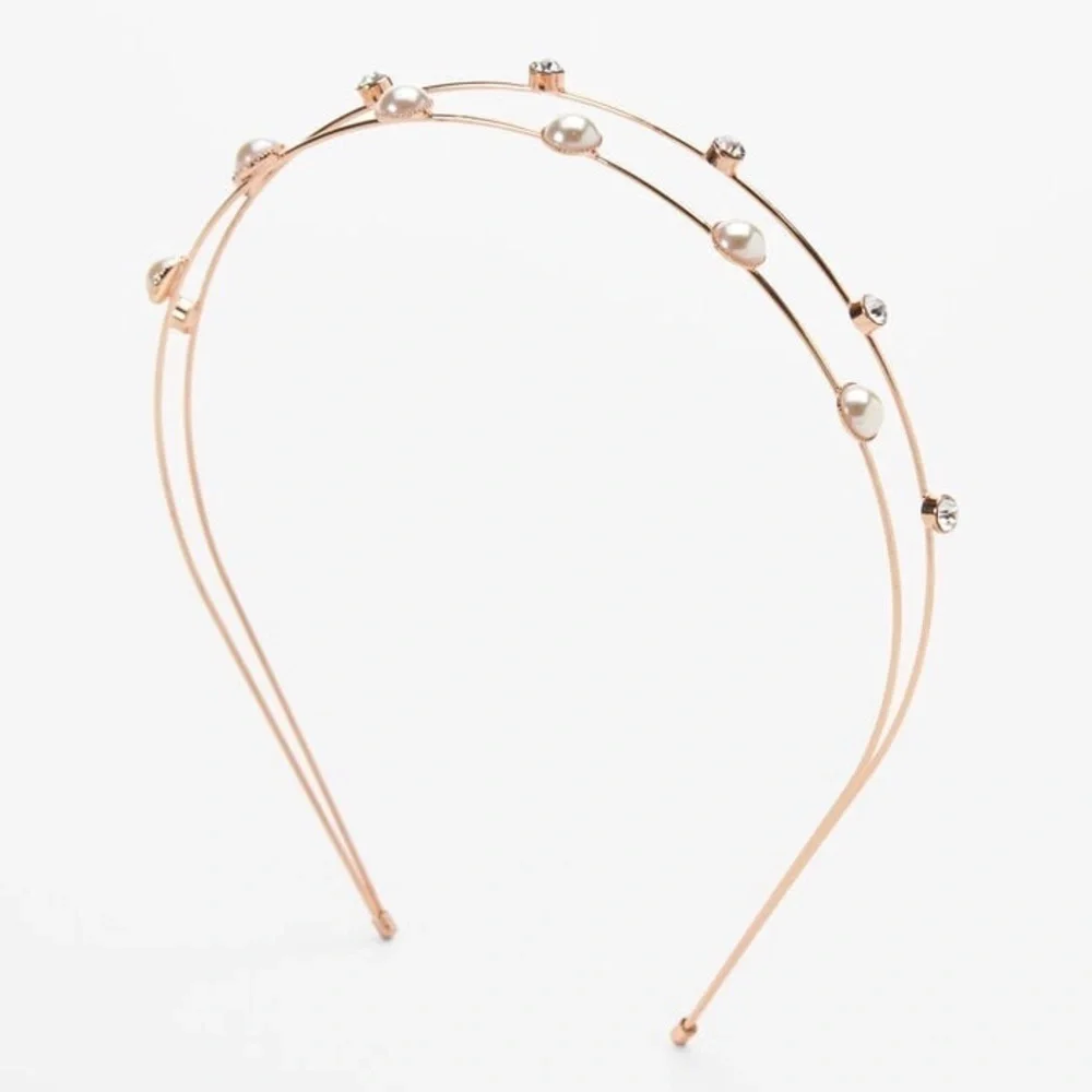 Claire’s Crystals and Pearl Rose Gold Double Headband
